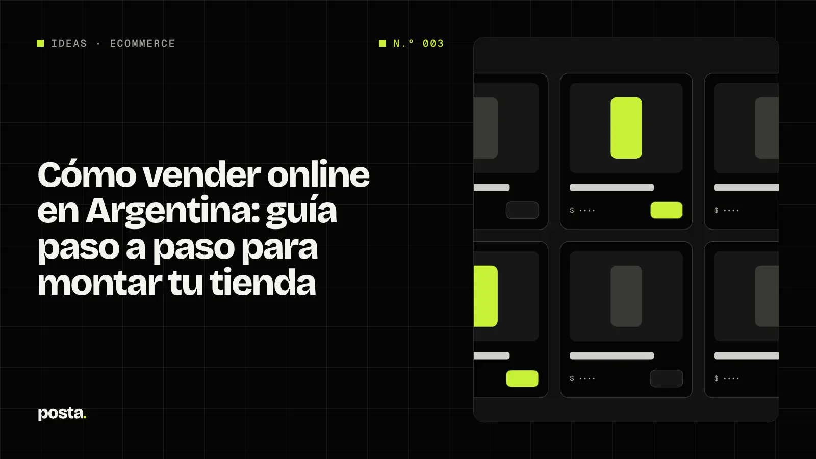 Imagen destacada tipográfica con el título 'Cómo vender online en Argentina: guía paso a paso para montar tu tienda' y la categoría Ecommerce